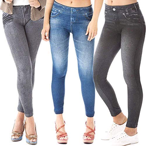 ShopINess Lot de 3 Slim Jeggings, Bleu, Noir, Gris avec Doublure Intérieure – Image 5