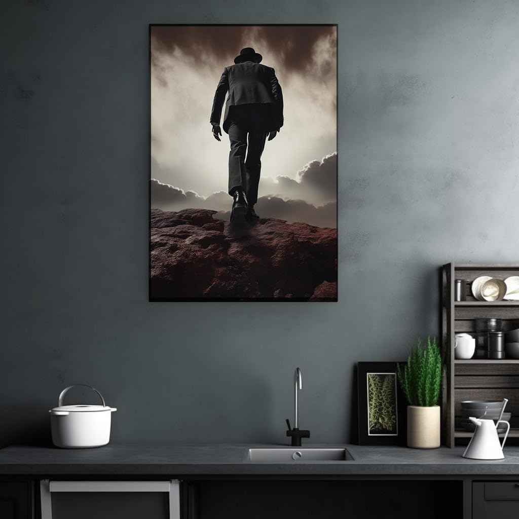 Canvas for Living room. Climbing Against the Storm: A Man's Bold Ascent on the Cliff's Edge, 27 x 18 inch Canvas Wall Art - Ready to Hang - 69x46 cm (27x18 inch)