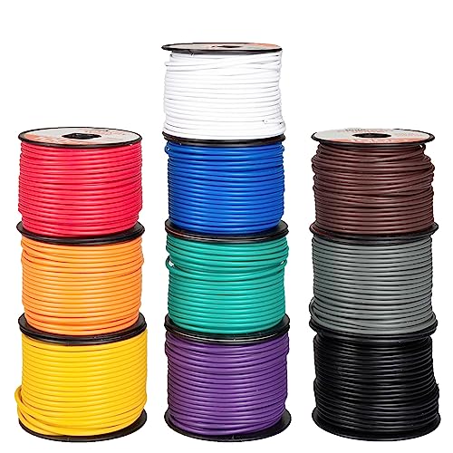 Thonapa 20 Gauge Primary Automotive Wire Assortment - 10 Roll Assortment Pack - 100 Ft of Copper Clad Aluminum Wire per Roll, 20 Gauge Stranded Copper Clad Aluminium Auto Wires