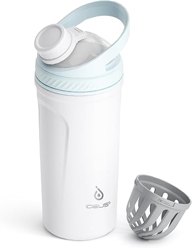 Ideus Botella mezcladora de proteínas de 24 onzas (24.0 fl oz), botella agitadora de acero inoxidable aislada con bola de Tritan silenciosa, vasos