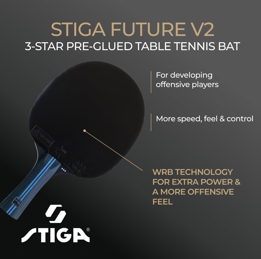 STIGA Raquette de Tennis de Table Future V2 – Raquette 3 Étoiles Offensif, Bois 5 Plis, Manche Concave, WRB Technologie, Revêtement ITTF Star 3, Mousse 2,0 mm
