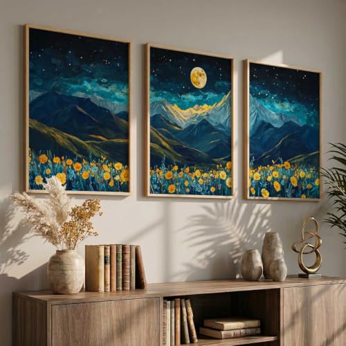 Image of kotart Big Aesthetic Mountains View Wall Art Paintings | Flowers Landscape Framed Painting | Vastu Frames for Living Room Bedroom Wall Decor Set Of 3 (19X25 inch)