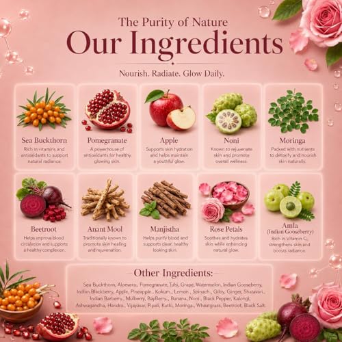 Image of The Wellness Shop Collagen Skin Radiance Juice 500ml | Natural Ayurvedic Supplement for Skin Glow and Healthy Hair | Sea Buckthorn Moringa Herbal Drink | Daily Beauty Wellness Juice for Men Women