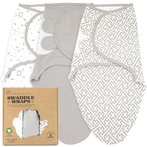 Image of Bublo Baby Swaddles for Newborns – 3-Pack Infant Swaddles 0-3 Months – Adjustable Swaddle Sleep Sack – Soft Organic Cotton Baby Wrap for Safe & Cozy Sleep (Geometric)