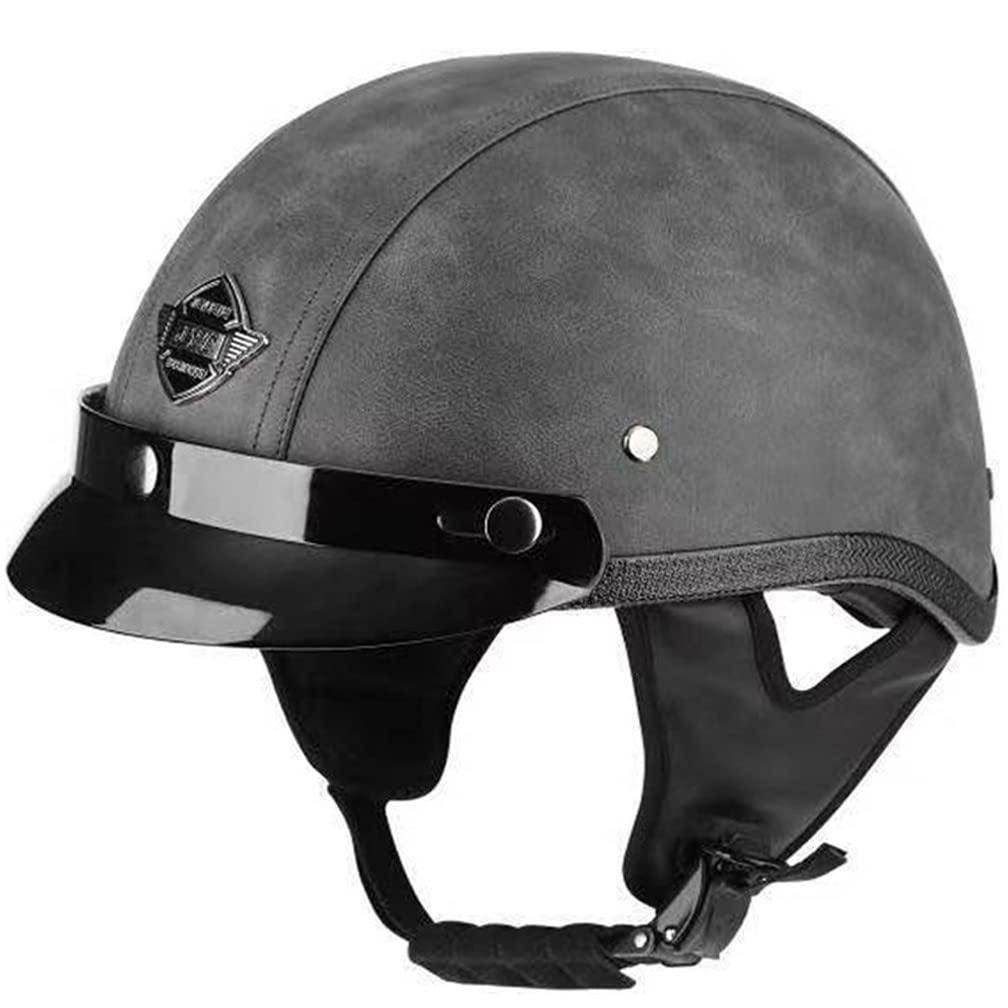 Halbhelme Motorradhelm, Pu-Leder Half Helm Mit Schutzbrille, DOT/ECE-Zulassung Retro Halbschalenhelm, Mit Visier Schnellverschluss，Motorradhelm Halbschalenhelm Mit ECE