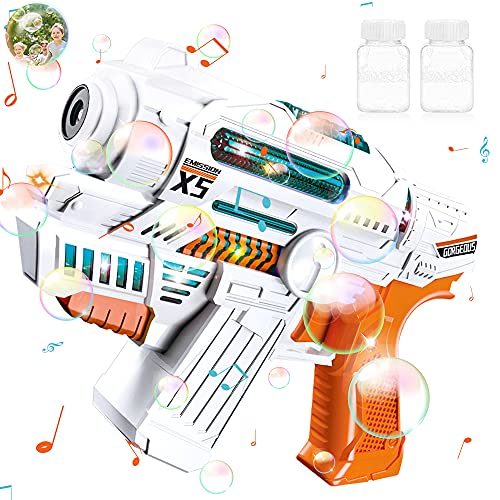 Wiland Bubble Blaster Gun Bubble Blaster, Bubble Gun with 2 Bottles Bubble Solution, Music and Light Bubble Blaster Blower Toy Kit for Party Favors