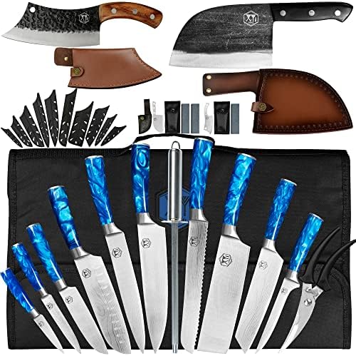 XYJ Kitchen Knives Set 6.7 Inch Ancient Forging Chef Knife 6.2 Inch Meat Cleaver Come With Leather Sheath Outdoor Camping Knives