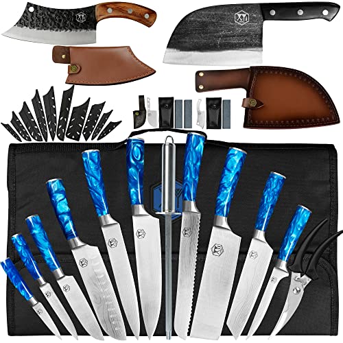 Xyj Kitchen Knives Set 6.7 Inch Ancient Forging Chef Knife 6.2 Inch Meat Cleaver Come With Leather Sheath Outdoor Camping Knives #TOP17