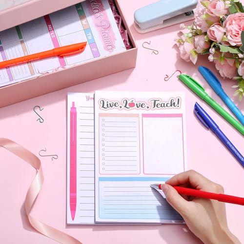 Janlaugh 12 Pcs 8.6 x 5.5\'\' Teacher Notepads To Do List Notepad with Ballpoint Pen Inspirational Teacher Notebooks Teacher Appreciation Gift for Back to School Teacher Gift Classroom Supplies - Thumbnail 3