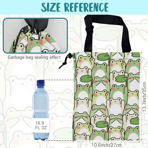 Image of Car Garbage Bag Cute Cartoon Frogs Drawstring Car Trash Bag Hanging for Back Seat with Adjustable Buckle Canvas Vehicle Trash Can Easy-to-Install