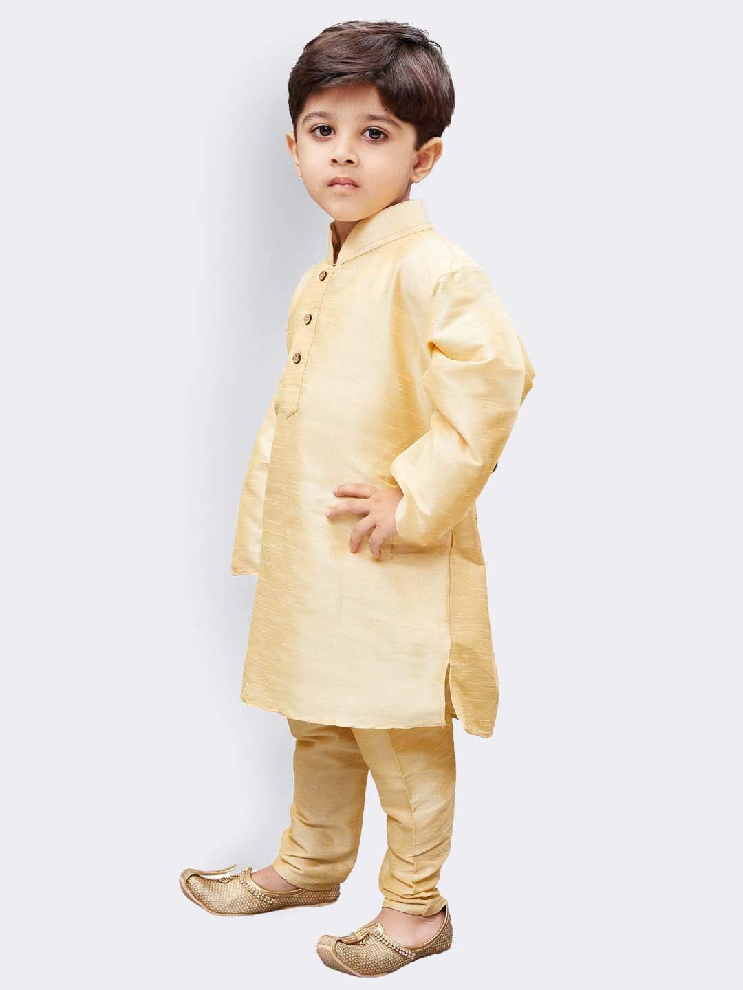 Jbn Creation Boys Silk Blend Gold Kurta Pyjama Set - Ethnic Elegance For Festivals | Comfortable Traditional Comfortable Full Sleeves Kurta Pyjama For Kids_Vasbkgo001Npgo_28