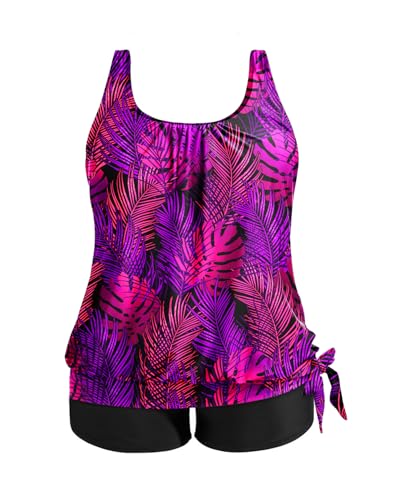 Holipick Women Plus Size Tankini Swimsuit - Two Piece Bathing Suits Tummy Control Blouson Tankini Top with Boy Shorts