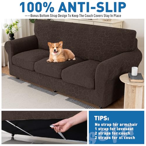 MAXIJIN-3-Pieces-Stretch-Couch-Covers-for-2-Cushion-Couch-Latest-Leaf-Pattern-Loveseat-Couch-Cover-with-2-Seat-Cushion-Dogs-Pet-Friendly-Sofa-Slipcovers-Protector-Loveseat-Coffee MAXIJIN 3 Pieces Stretch Couch Covers for 2 Cushion Couch Latest Leaf Pattern Loveseat Couch Cover with 2 Seat Cushion Dogs Pet Friendly Sofa Slipcovers Protector Loveseat Coffee