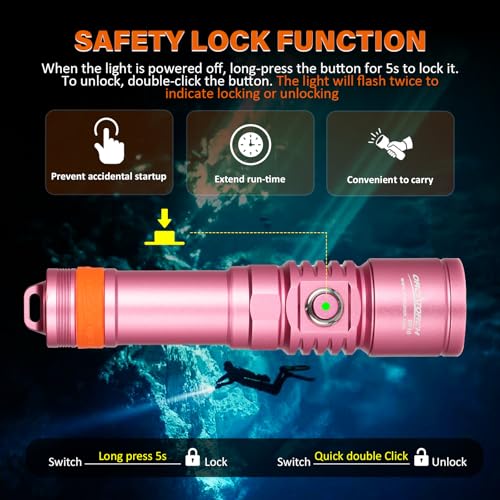 Image of ORCATORCH D710 Scuba Diving Light, 3000 Lumens Super Bright Underwater Flashlight with 6 Degrees Narrow Beam, IP68 Waterproof Night Dive Torch 150 Meters Submersible Light (Pink)