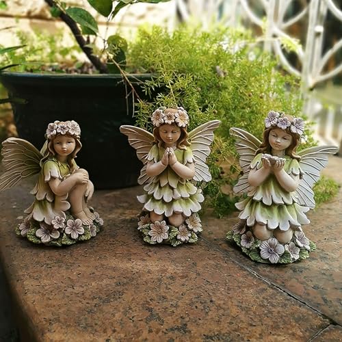 Estatua Ángel de Resina con Flores para Jardín miniatura 2
