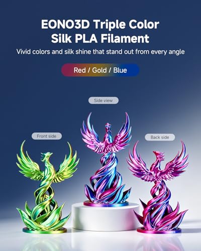 Image of Silk Tri-Color PLA Filament 1.75mm, Coextruded 3D Printer Filament, Color Changing Rainbow Silk PLA, Ultra Glossy Multicolor Printing PLA, Tangle Free, ±0.03mm, 1KG Spool, Red Gold Blue