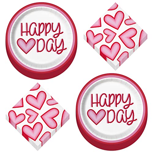HOME & HOOPLA Valentinstag Party - Retro Herzen runde Pappteller und Lunch-Servietten (16 Stück) Cover