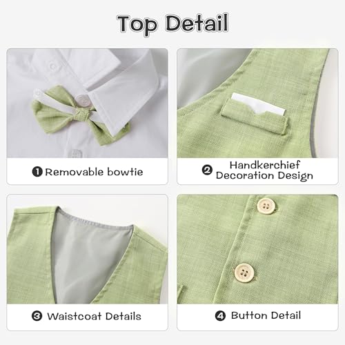 Image of Volunboy Baby Boys Summer Suits Short Sleeve Wedding Ring Bearer Outfits 4Pcs Graduation Dress Vest Shirt Bowtie Shorts Set