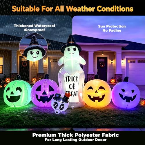 Image of 8FT Halloween Inflatable Ghost Tombstone & Jack-o'-Lantern Yard Decor