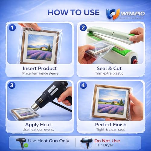 Image of Wrapio PVC Heat Shrink Sleeve Roll 10 Inch Width and 20 Meters Length | Transparent Shrink Wrap sleeve for Bottle, Jar, Gift & Packaging | Heat Gun /Hot Water Compatible (20 Meters)