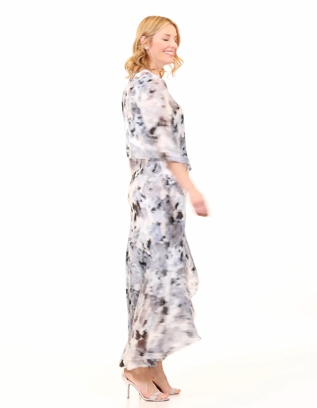 alex evenings women's sleeveless printed chiffon dress with shawl Petite Sleeveless Corded Fit and Flare Dress with Shawl main image 1