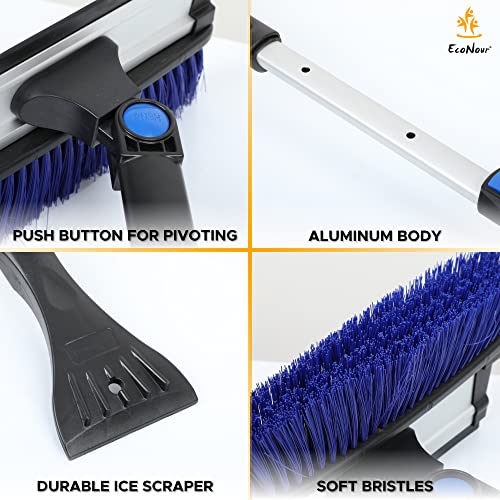 Image of EcoNour 54 inch 3 in 1 Extendable Snow Brush and Ice Scraper with 270 Rotatable Squeege | Snow Scraper with Brush Extendable | Made of Strong Aluminum | Scratch-Free Bristles Car Winter Accessories