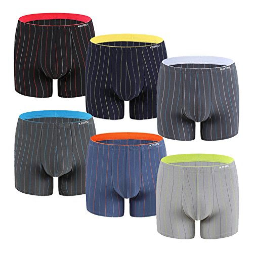 KAYIZU Men's Underwear Ultra Soft Cotton Stripe Boxer Brief (6-Pack) Medium