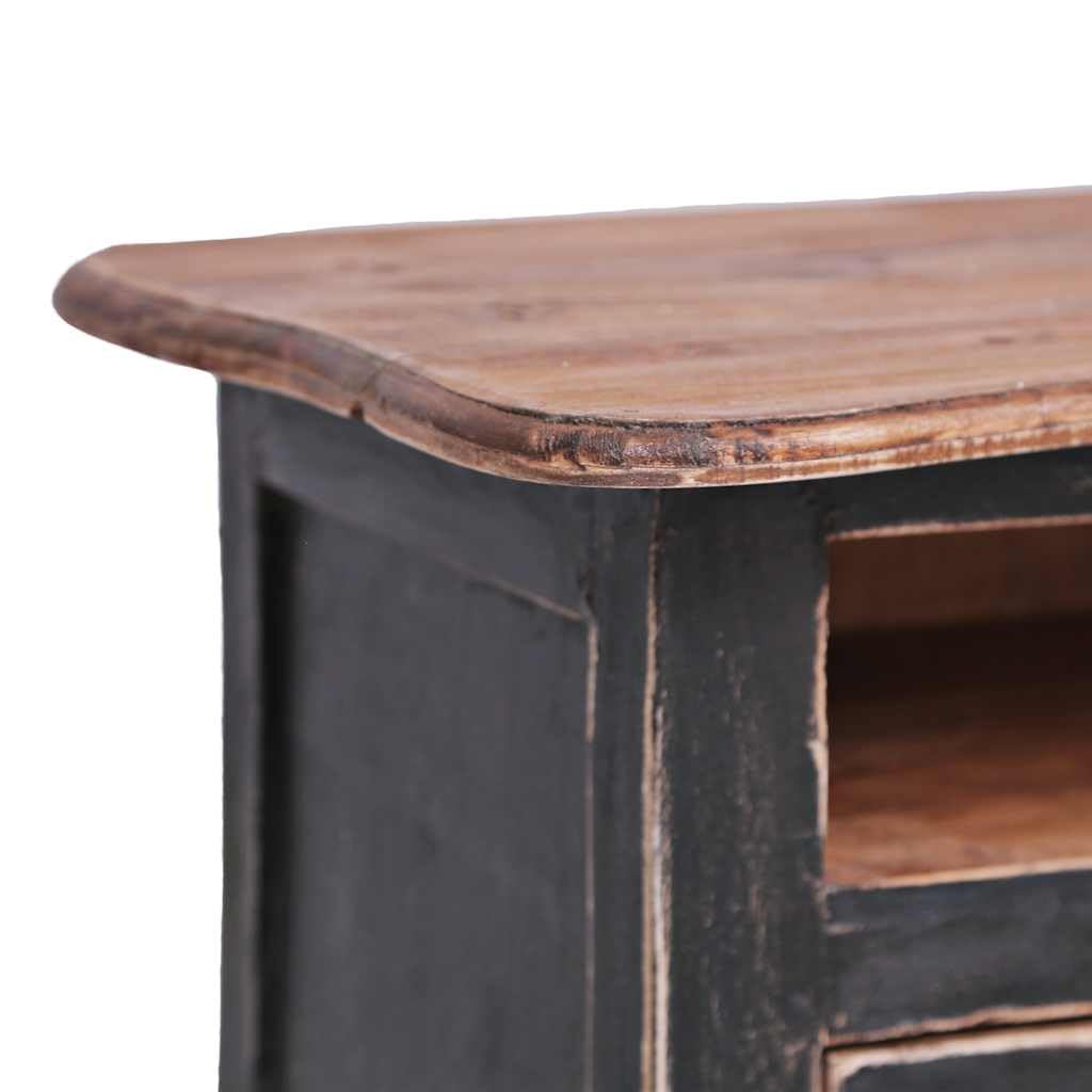 Meuble TV bas en bois massif vieilli noir 120 x 30 x 40 cm