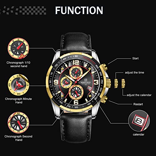 Image of NAVIFORCE Sport Watches for Men Analog Quartz Chronograph Leather Strap Wrist Watch