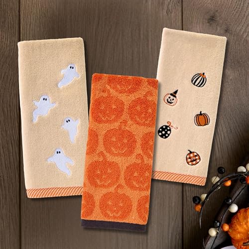 Image of SKL Home Halloween Tossed Ghosts Hand Towel Set-2pc, 100% Cotton, Taupe