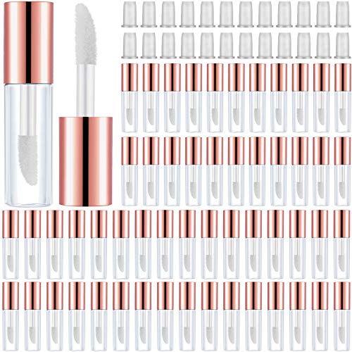 100 Pieces Clear Mini Lip Gloss Tube Refillable Empty Lip Balm Containers Bottles Transparent Mini Lipstick Containers for Women Girls DIY Makeup,1.2 ml (Rose Gold)