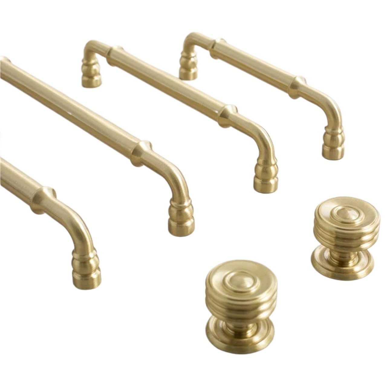 Qvorlth Vintage Cabinet Pulls 3pcs Solid Brass Cabinet Handle Sleek Furniture Hardware Kitchen Dressers Wardrobe Drawer Knobs Gold(LSC-224mm)