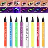ONMAY 8 Color UV Neon Glow Waterproof & Long-Lasting Liquid Eyeliner for Party & Rave - Glows Bright Under Blacklight(Liquid)