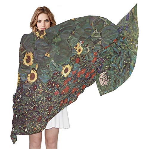 Scarfs for Women Gustav Klimt Farm Garden With Sunflowers Lightweight Sunscreen Shawl Head Wraps3