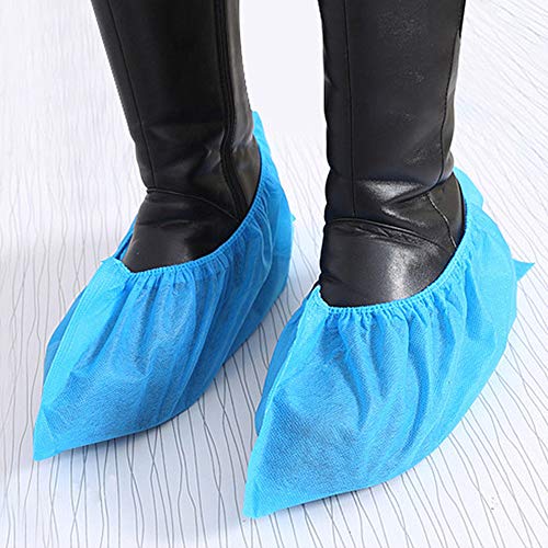 Disposable Shoe Covers 100 Pack (50 Pairs) Non-woven fabric, Non Slip Breathable Dustproof Anti-slip Durable Boot Shoes Cover for Home and Outdoor Activities, One Size Fits All (Blue)