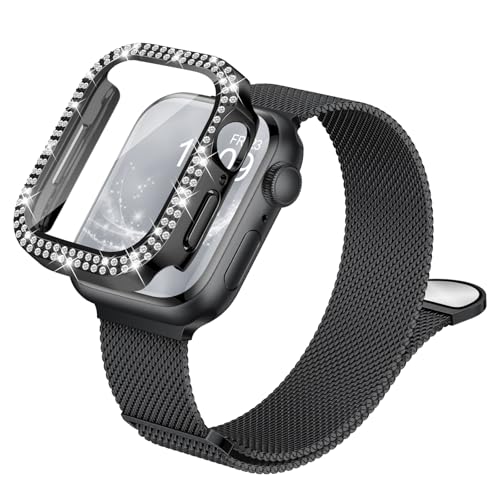 Connectif Compatible for Apple Watch Metal Straps and Case 44mm, Black