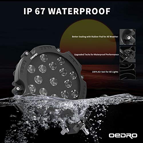 Image of OEDRO 7 Inch LED Light Pods, 51W Round Spot Light Pod 5100LM 2Pcs | Led Work Light for Off Road Lights Fog Bumper Roof Light Fit for Boat, SUV, Motorcycle, Truck, Hunters Black