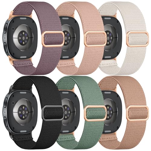 Easuny Nylon Stretchy Strap Compatible with Samsung Galaxy Watch 8 Strap 40mm 44mm Samsung Galaxy Watch 8 Classic 46mm Elastic Solo Loop Fabric Sport Replacement Band for Women Men 6 Pack