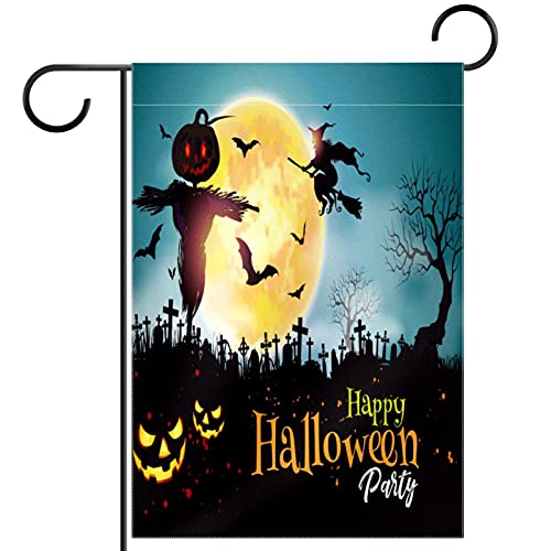 Drapeau bienvenue Halloween double face résistant vent et pluie pour extérieur 30x45cm