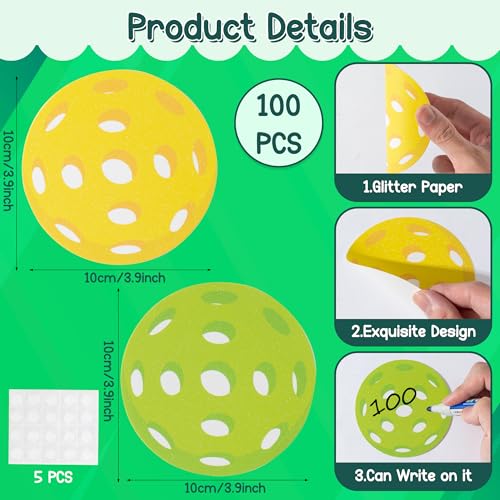 Image of Glitter Pickleball Cutouts - 100Pcs Green Yellow Sport Ball Bulletin DIY Paper Cuts Party Decoration Pickleball Shaped Glitter Paper Cutouts for Sport Party Supplies Birthday Classroom Wall Decor