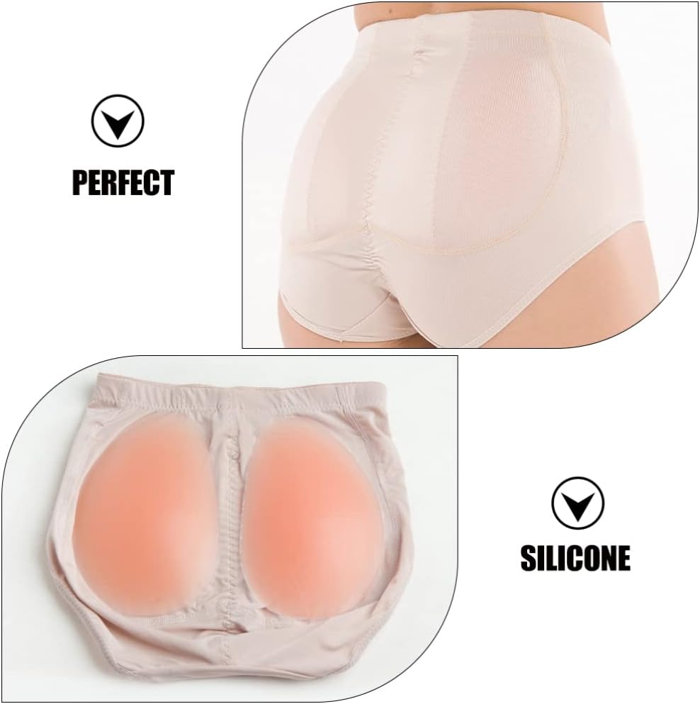 GALPADA Women Butt Pads with Briefs Silicone Butt Lifter Panties Hip Enhancer Shapewear for Curve Shaping Flat Buttocks Long Sitting Daily Wear Beige