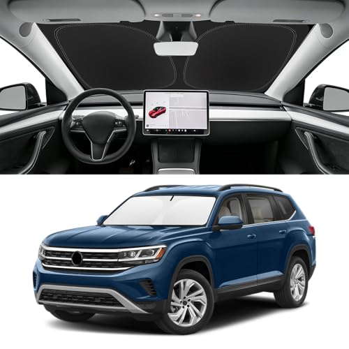 Image of Custom Fit Windshield Sun Shade for VW Atlas 2018-2026 | Blocks UV Rays and Sun Heat, Helps Reduce Interior Temperature, Protects Dashboard from Fading, Folds Easily for Storage