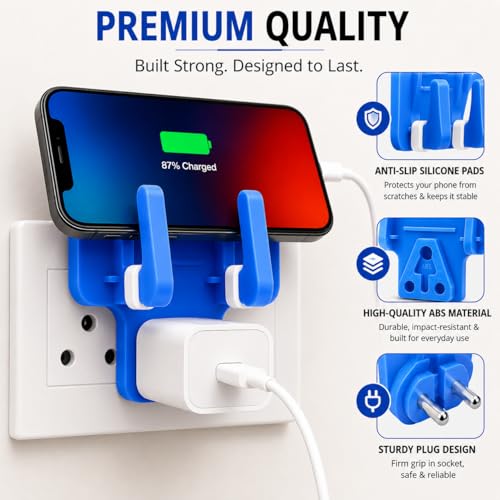 Image of Leo Universal Mobile Holder & Wall Socket Charging Stand | Anti-Slip ABS Mobile Stand for Smartphones & Tablets | Portable Multi Phone Holder for Home, Office & Travel