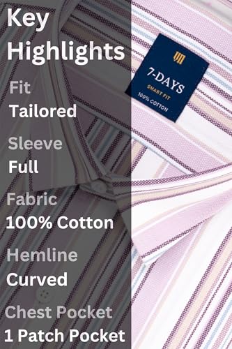 Image of 7-DAYS Men's Premium Striped Shirt - 100% Cotton, Tailored Fit (Between Slim & Regular), Full Sleeve, with Pocket - Smart Office & Casual Look