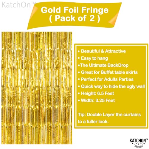 Image of KatchOn, Gold Fringe Backdrop - Pack of 2 | Golden Birthday Party Decorations | Gold Streamers for New Years Decorations 2026 | | New Years Eve Party Supplies 2026 | Hawaiian Party Backdrop