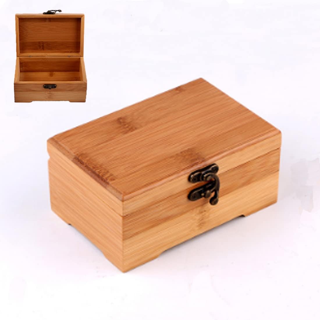SRGJ Wooden Box with Lid, Can Paste Photos Keepsake Decorative Storage Wooden Box with Locking Clasp,Small Wooden Box for Preserving Souvenirs, Collectibles and Accessories,15cm x 10cm x 6.8cm