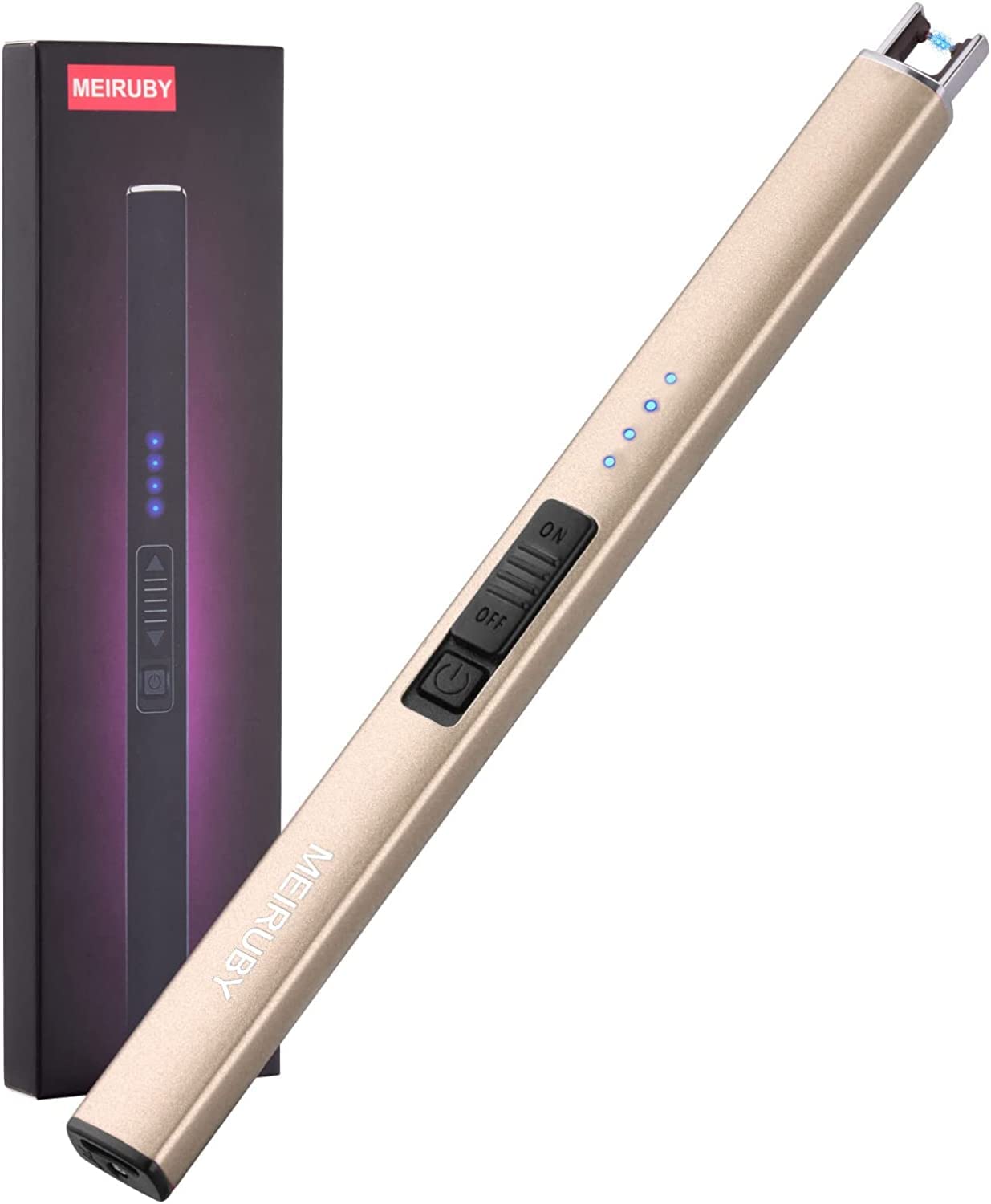 MEIRUBY Electric Candle Lighter, Christmas Stocking Stuffers Gifts for Women Mom Men Wife Sister, USB Arc Rechargeable Windproof Long Lighter for