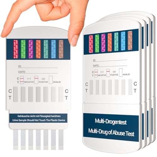 5x 10in1 Multi Drogentest Urintest – 10 Drogenarten – Drogenschnelltest auf THC, Amphetamine, Kokain, Opiate, Meth, Methadon, MDMA, Benzodiazepine, Oxycodon und Butalbital