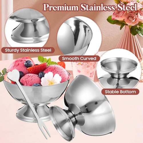 Image of DOITOOL Stainless Steel Salad Cups 3.93X3.93X7.67 Inch Metal Dessert Bowls for Ice Cream Snacks Fruit Serving Set of 3 Reusable Footed Bowls for Home Kitchen