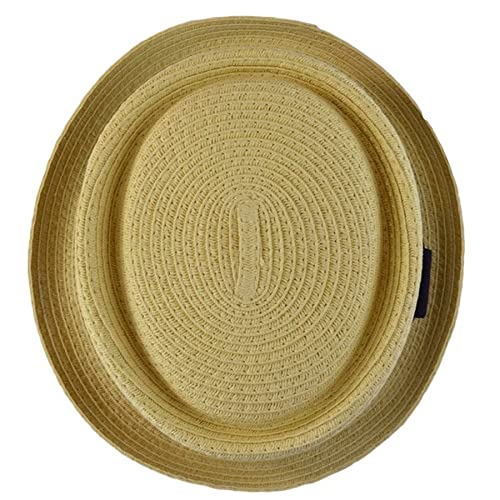 Image of Men's Fancy Summer Straw Pork Pie Derby Fedora Upturn Brim Hat